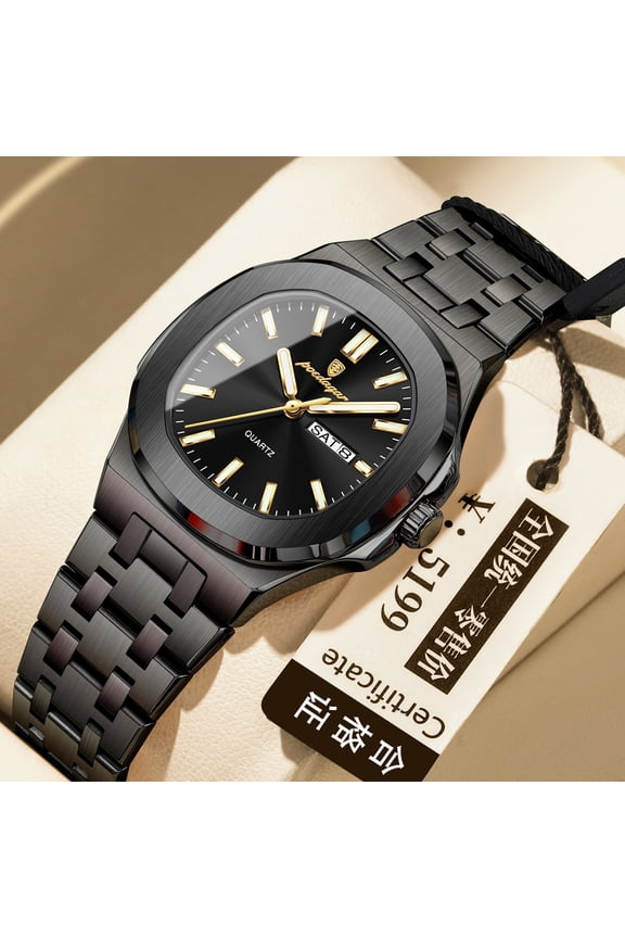 Women's Luxury Quartz Watch – Square Dial with Calendar and Luminous Hands