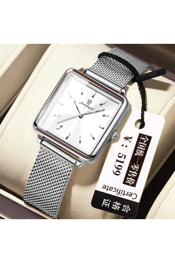 Women's Modern Mesh Watch – Square Face, Luminous Display, and Quartz Precision