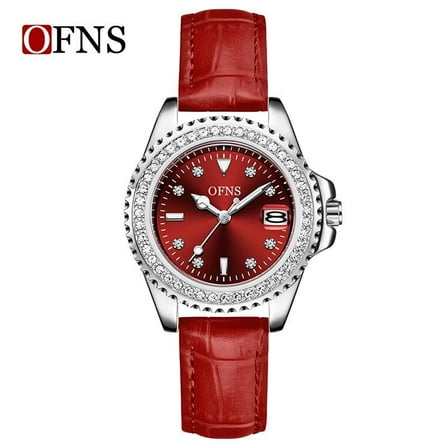 Explojoy Women's Waterproof Quartz Watch – Elegant Bling Dial with Leather Strap & Date Display