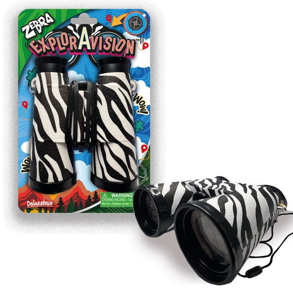 ExplorAvision - Zebra Binoculars by Deluxebase. Compact Animal Binoculars for Kids Ages 3+. Educational Outdoor Explorer Toy for Boys and Girls.