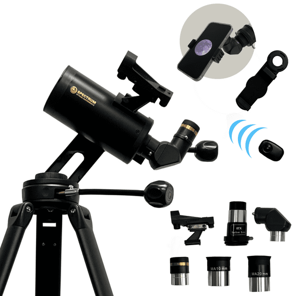 ExploraPro 70AZ Maksutov Telescope – 70mm aperture 750mm Focal Length Telescope - Manual Alt-AZ Telescope for with Slow Motion Control on Both Axes – Bonus Smartphone Adapter and remote shutter