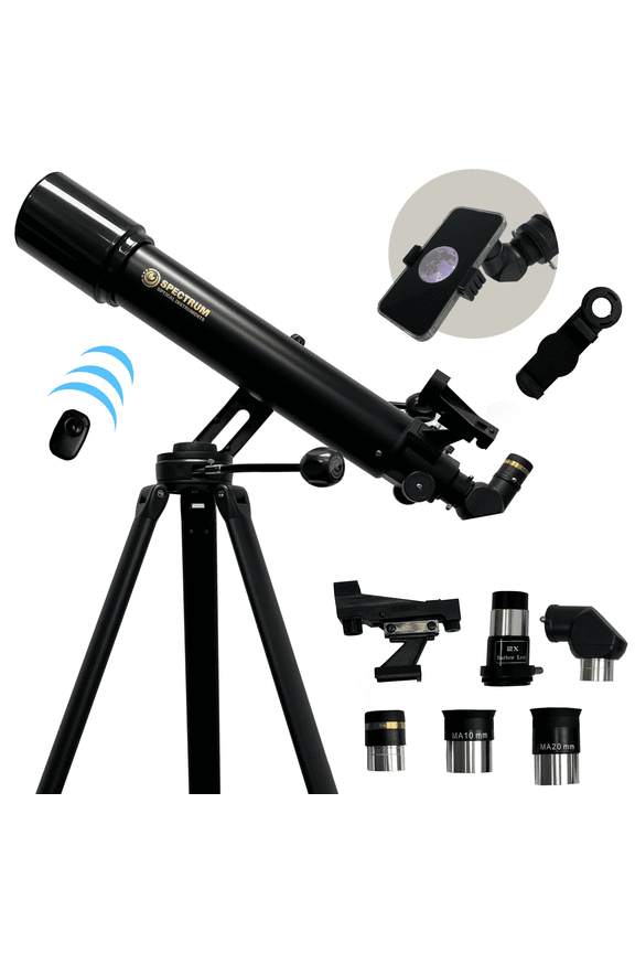 ExploraPro 90AZ Refractor Telescope 90mm aperture 660mm Focal Length Telescope - Manual Alt-AZ Telescope for with Slow Motion Control on Both Axes Bonus Smartphone Adapter and remote shutter