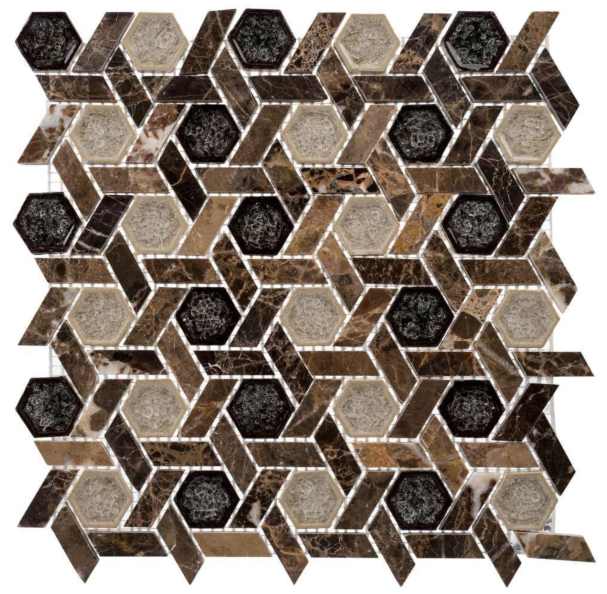Hexagon Natural Stone and Glass Mosaic Tile Sheet