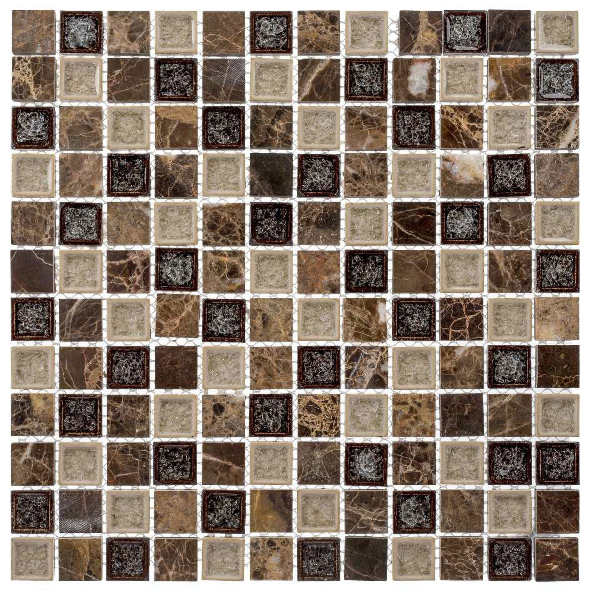 Lernos 1'' Square Textured Glass and Marble Mosaic Tile