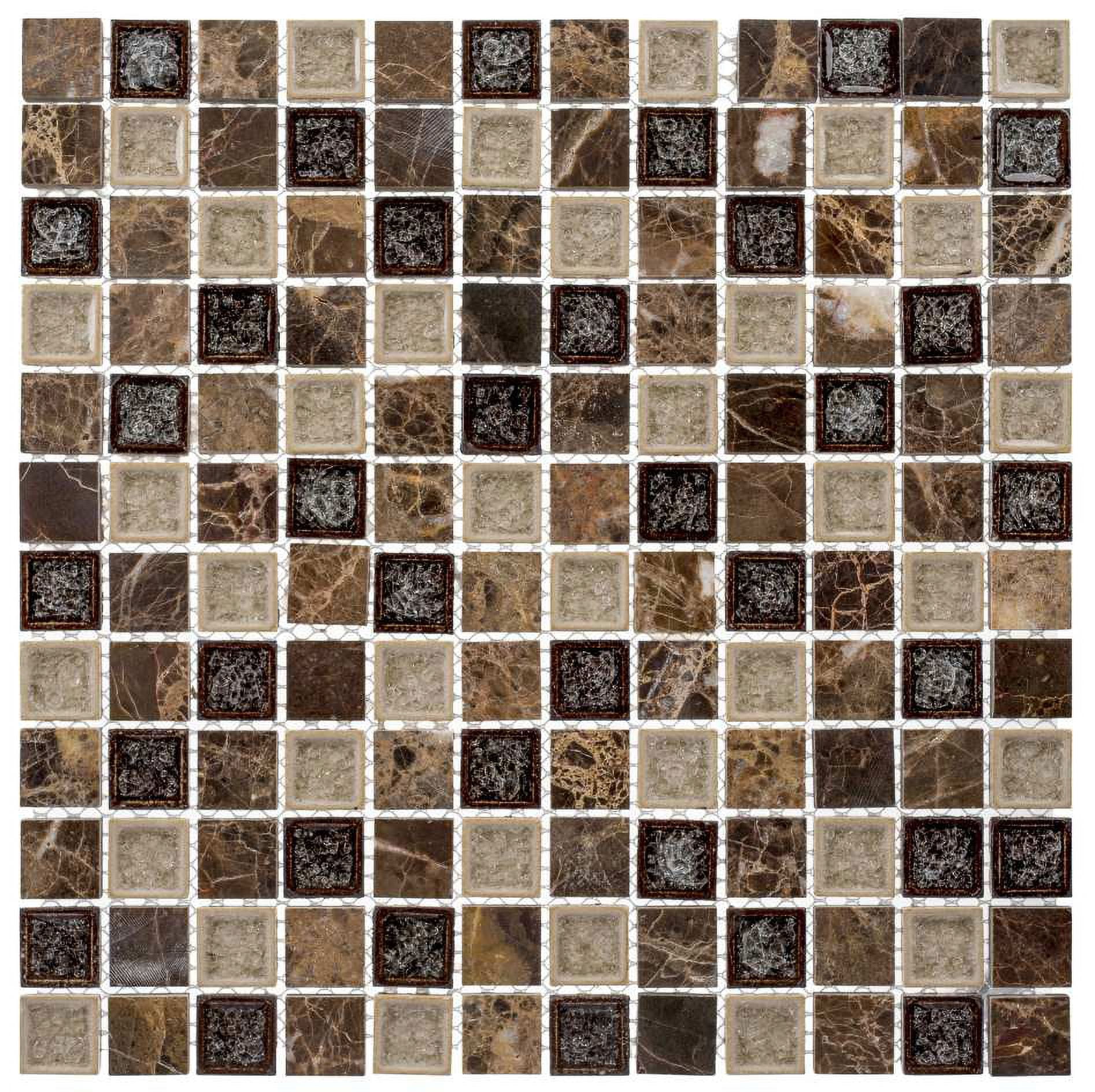 Lernos 1'' Square Textured Glass and Marble Mosaic Tile