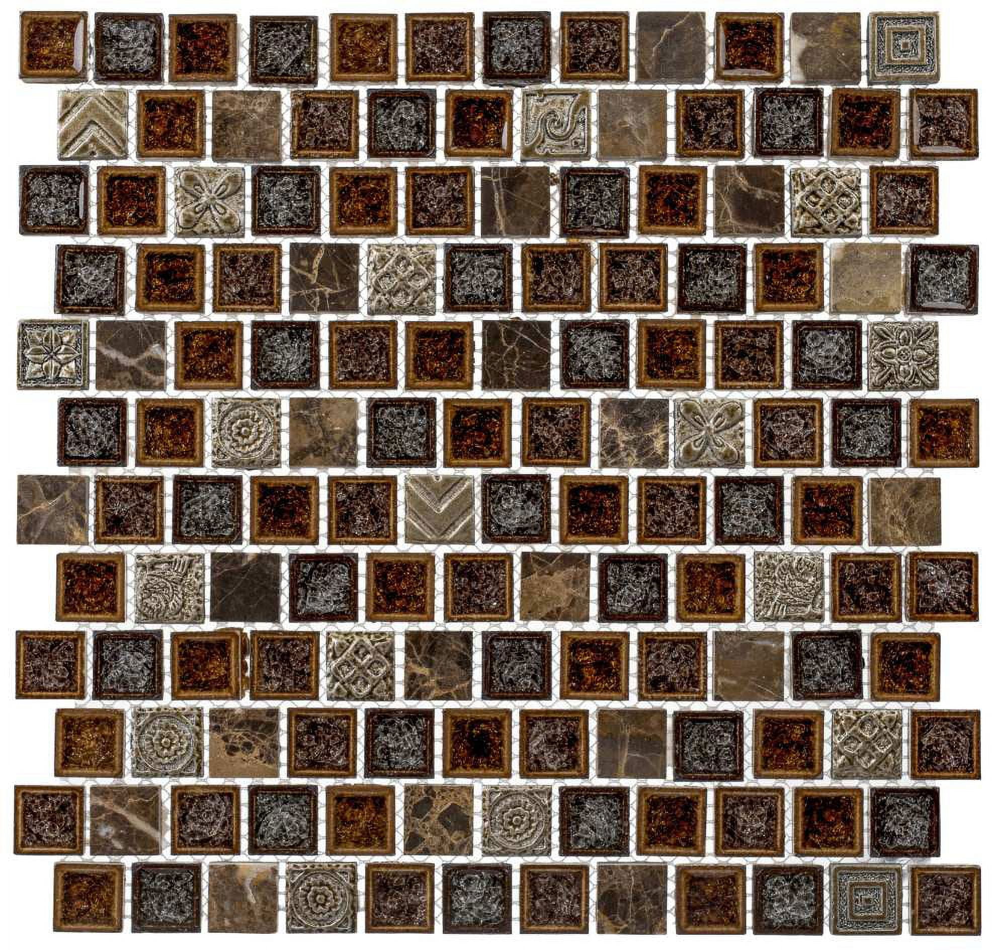 Pompeii Natural Stone and Crackled Glass Mosaic Tile Sheet