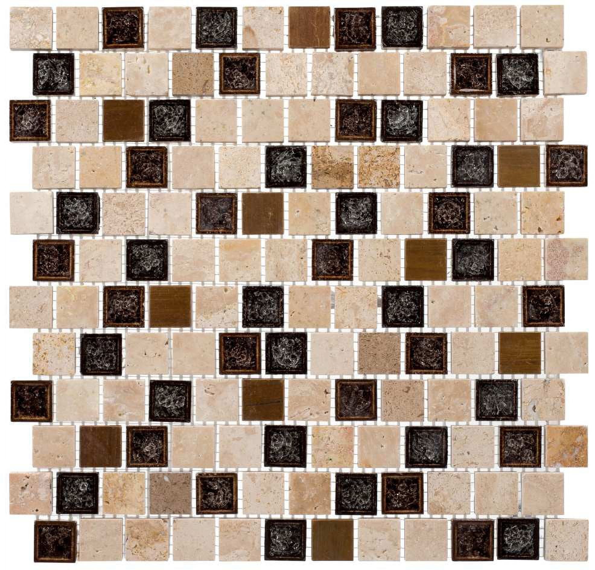 Razzoli 1'' Natural Stone and Crackled Glass Mosaic Tile