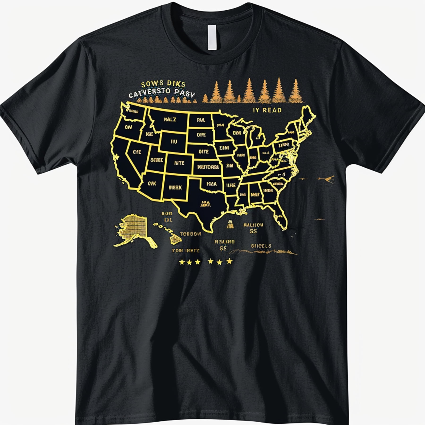 Explore America's Beauty: National Parks Map Design on Black Tee 