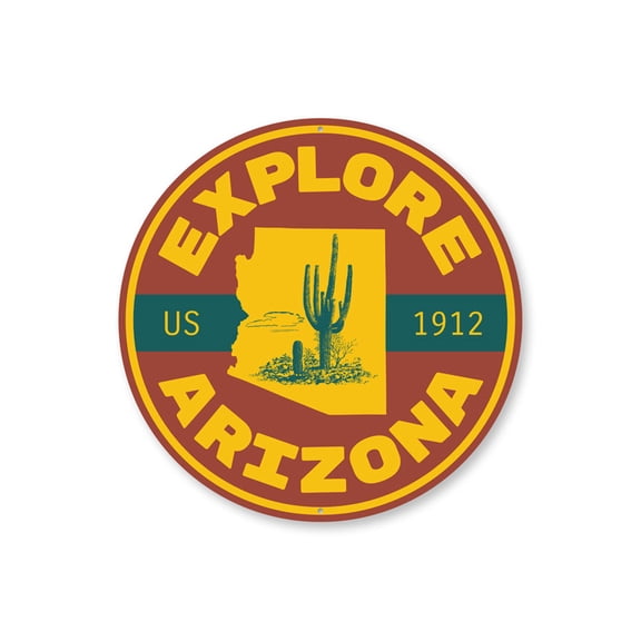 Explore Arizona Destination Sign, Decorative Aluminum Metal Decor Sign - 12" Round