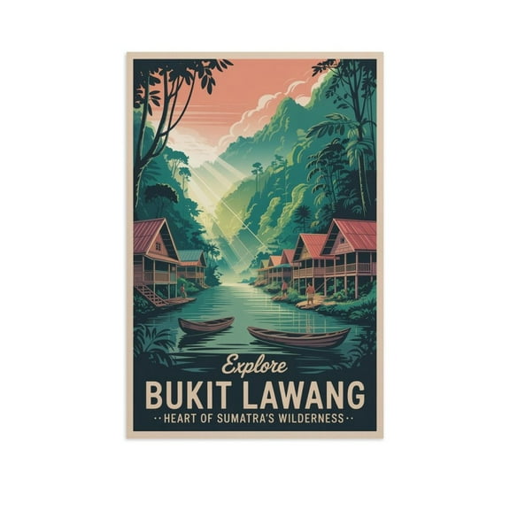 Explore Bukit Lawang Vintage Sumatra Indonesia Travel Poster Gunung Leuser National Park Retro River Jungle Wall Art Print Poster