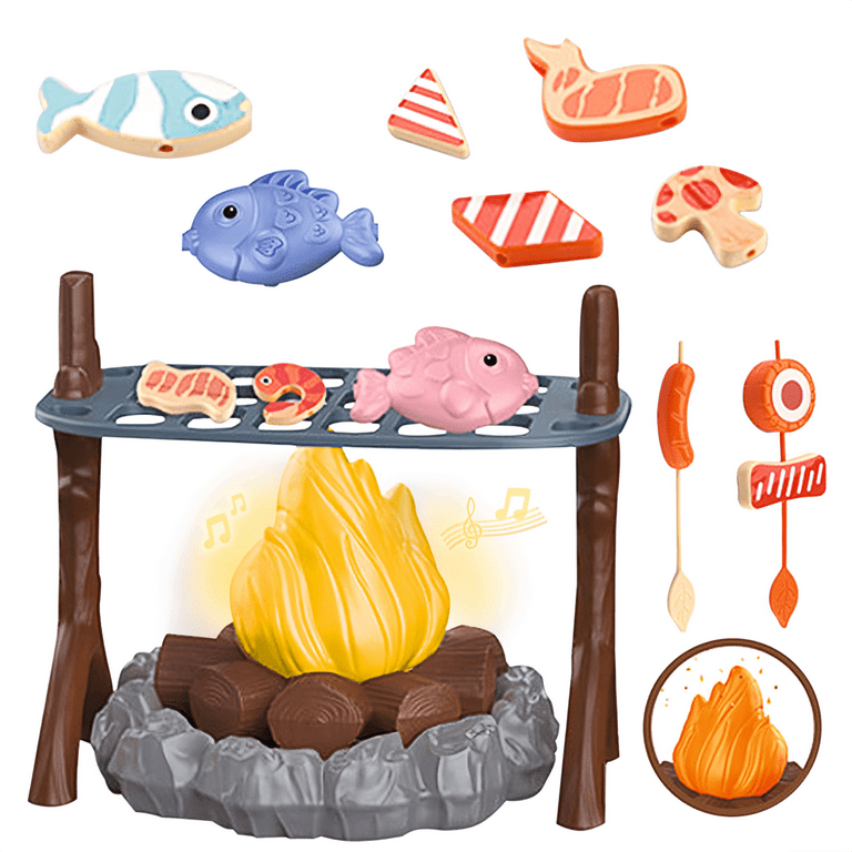 Pretend Campfire Play Set Toy Campfire for Kids Ages 3 Pretend to Barbecue with Cooking Toys Fake Campfire with Lights and Sounds