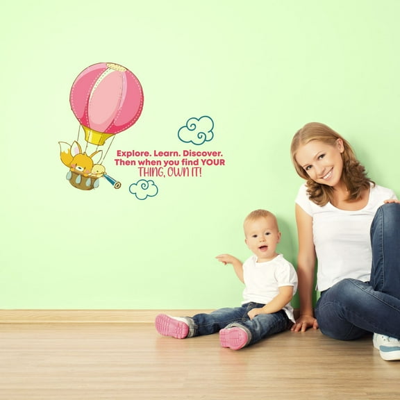 Explore Learn Hot Air Balloon Quote Cartoon Quotes Decors Wall Sticker Art Design Decal for Girls Boys Kids Room Bedroom Nursery Kindergarten Home Decor Stickers Wall Art Vinyl Decoration (27x30 inch)