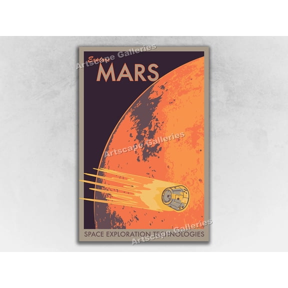 Explore Mars Retro Style Exploration JPL Space Travel, Unframed Poster