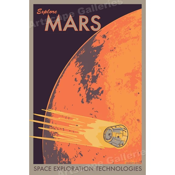 Explore Mars Retro Style Mars Exploration Nasa Travel Poster Home Decor Office Wall Art