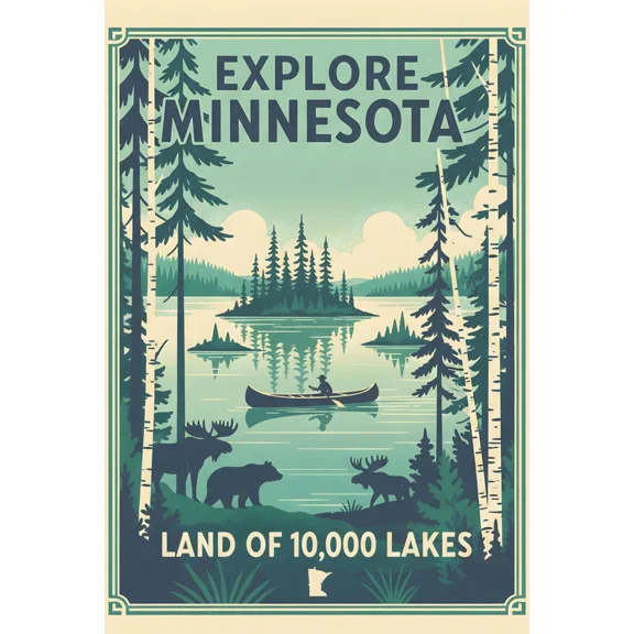 Explore Minnesota Land Of 10000 Lakes Vintage Retro Travel Poster Print Wall Art Home Decor Office Wall Art