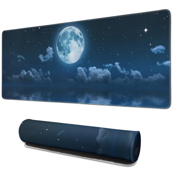 Explore the Moon Ocean with Large Mouse Pad - XXL Gaming Desk Mat with Non-Slip Base, Stitched Edges for Ultimate Computer, Office, Keyboard, Laptop Experience - 31.5x11.8 Inch