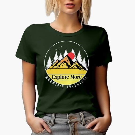 Explore More Mountain Adventure, Military Green T-Shirt, Large