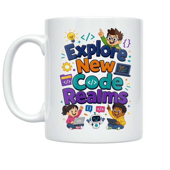 Explore New Code Realms - Kids Coding Enthusiast - 11 oz Ceramic Coffee Mug