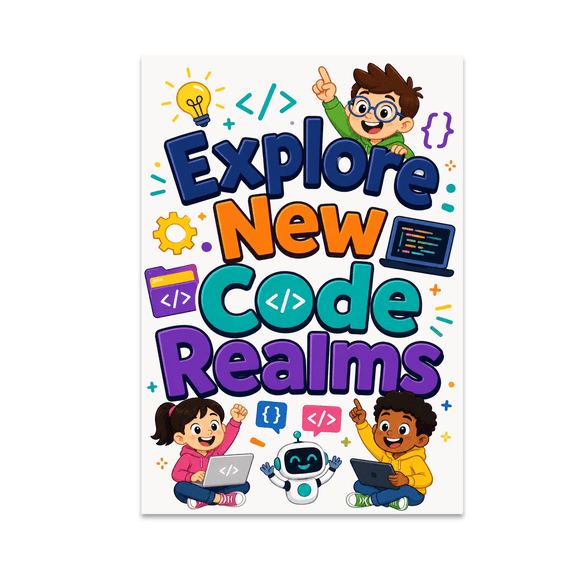 Explore New Code Realms - Kids Coding Enthusiast - 13x19 Poster Print