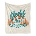 thumbnail image 1 of Explore Soft Flannel Fleece Blanket, Hand Lettering Words on Traveling with Mountain and Forest Silhouette, Cozy Plush for Indoor and Outdoor Use, 50" x 70", Teal Beige Burnt Orange, by Ambesonne, 1 of 6