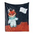 thumbnail image 1 of Explore Soft Flannel Fleece Throw Blanket, Fox Cosmonaut Raising a Flag on an Alien Planet Outer Space Themed Illustration, Cozy Plush for Indoor and Outdoor Use, 70" x 90", Multicolor, by Ambesonne, 1 of 5