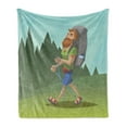 thumbnail image 1 of Explore Soft Flannel Fleece Throw Blanket, Man with a Beard Walking Through the Forest Cartoon Style Outdoor Activity Theme, Cozy Plush for Indoor and Outdoor Use, 50" x 70", Multicolor, by Ambesonne, 1 of 6