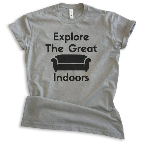 Explore The Great Indoors Shirt, Unisex Women's Men's Shirt, Introvert Shirt, Indoorsy Shirt, Dark Heather Gray, X-Small