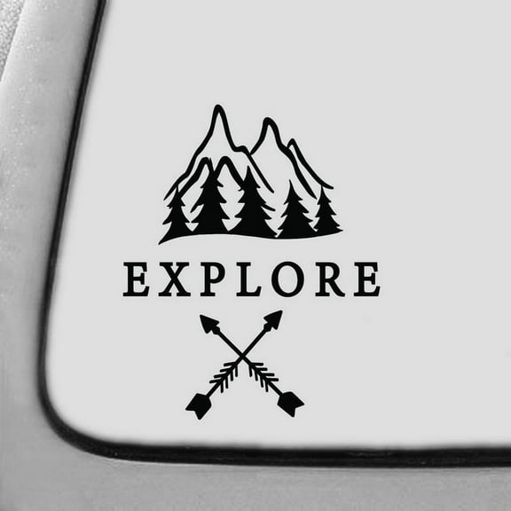 Explore The Mountains Decal Sticker | 7-Inches By 5.7-Inches | Black Vinyl