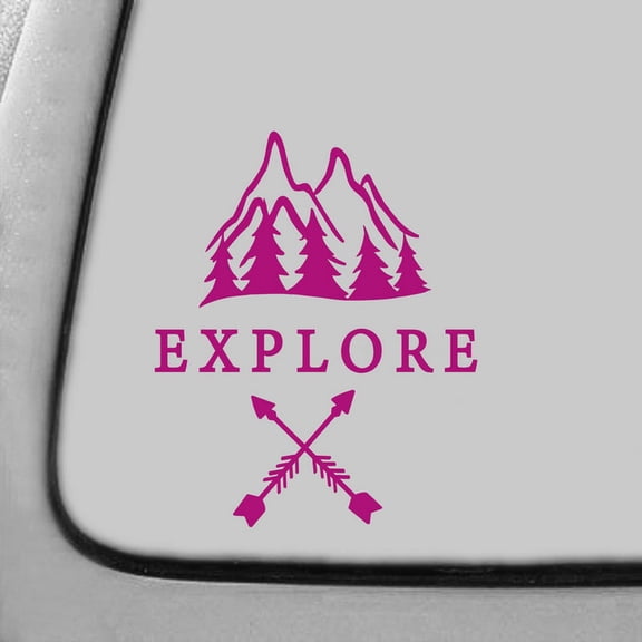 Explore The Mountains Decal Sticker | 7-Inches By 5.7-Inches | Hot Pink Vinyl