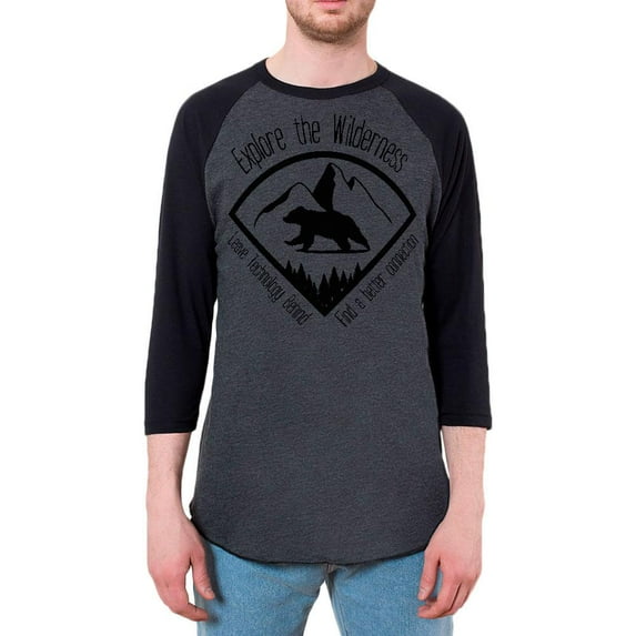 Explore The Wilderness No Wifi Better Connection Mens Raglan T Shirt Heather Black-Black SM
