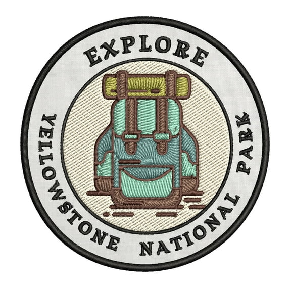 Explore! Yellowstone National Park 3.5 Inch Iron Or Sew On Embroidered Fabric Badge Patch Seek Adventure, National Park Iconic Series