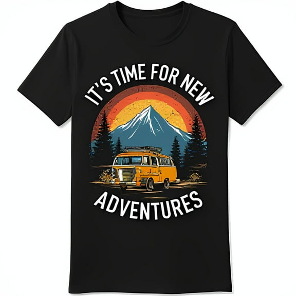 Explore in Style Black Neck T-Shirt with Vintage Mountain Graphic