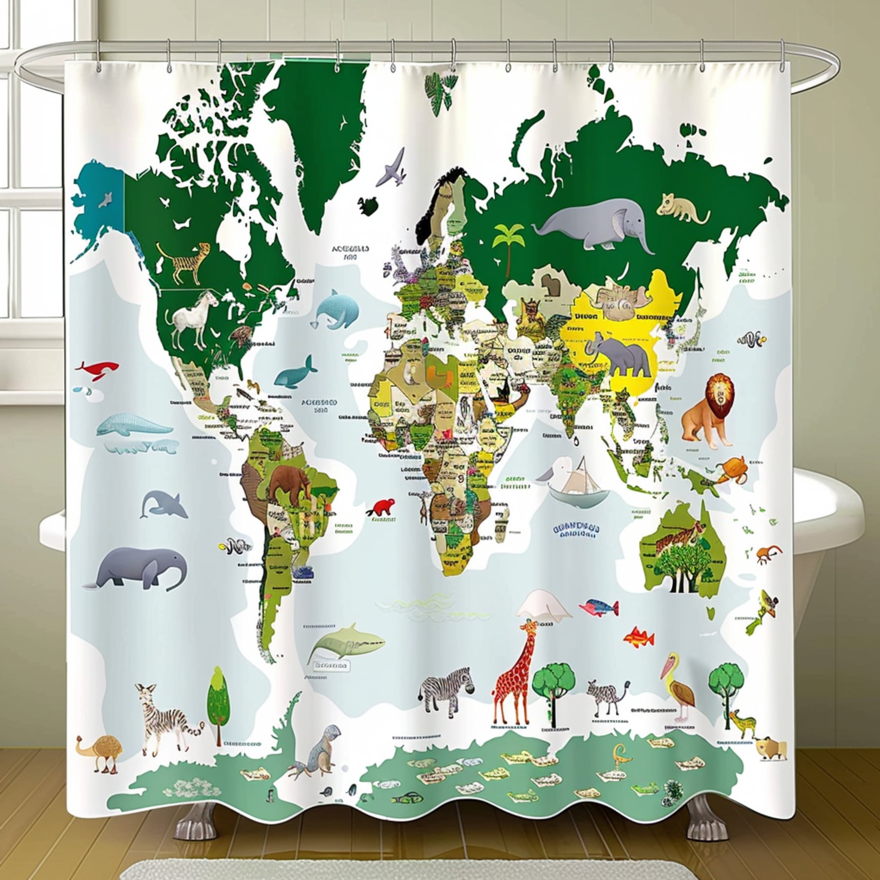 Explore the World in Style Animal Map Shower Curtain for Kids