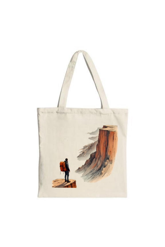 Explore the great outdoors with our Canvas Tote Bag featuring a scenic cliffside adventure design perfect for travel shopping and parties