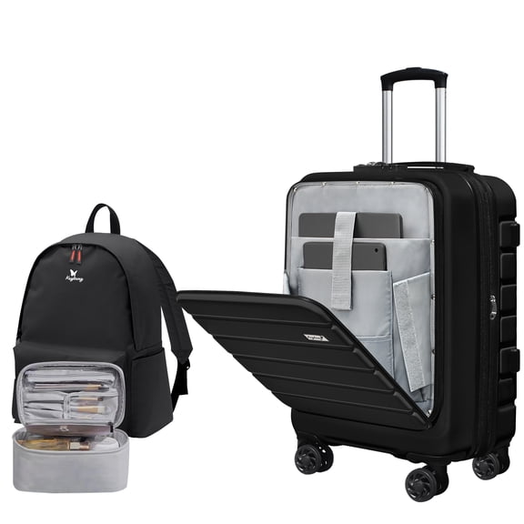 Explorer 20 Inch Carry On Hardshell Luggage with Front Pocket,Black