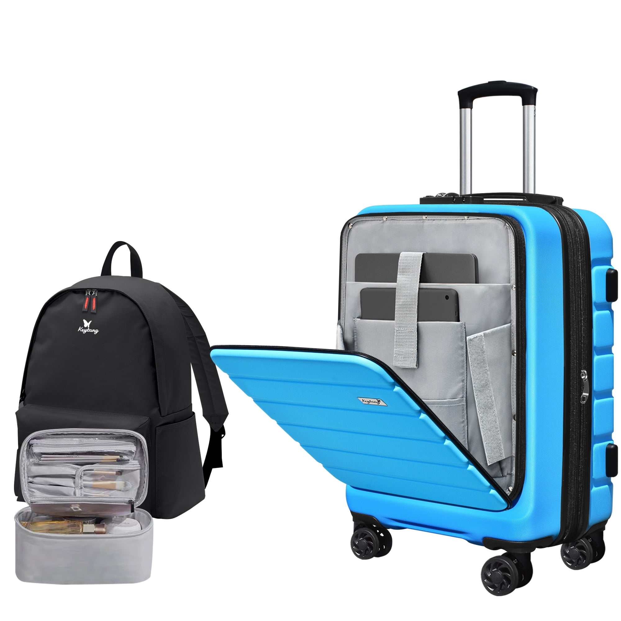 Explorer 20 Inch Carry On Hardshell Luggage with Front Pocket,Blue