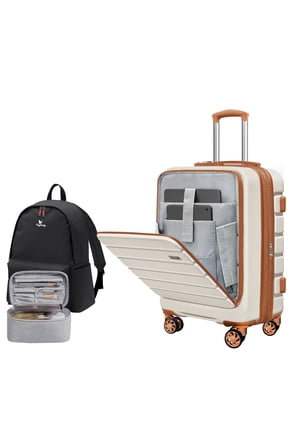 Explorer 20 Inch Carry On Hardshell Luggage with Front Pocket,White-Brown