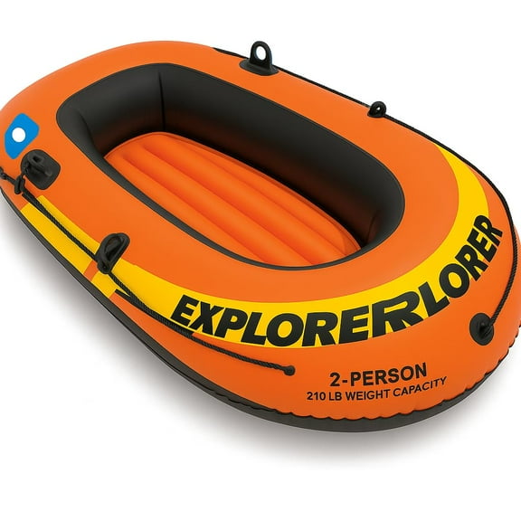 Explorer 200 Inflatable Boat 58330EP: Dual Air Chambers, Welded Oar Locks, Grab Rope, 2-Person, 210 LB Capacity