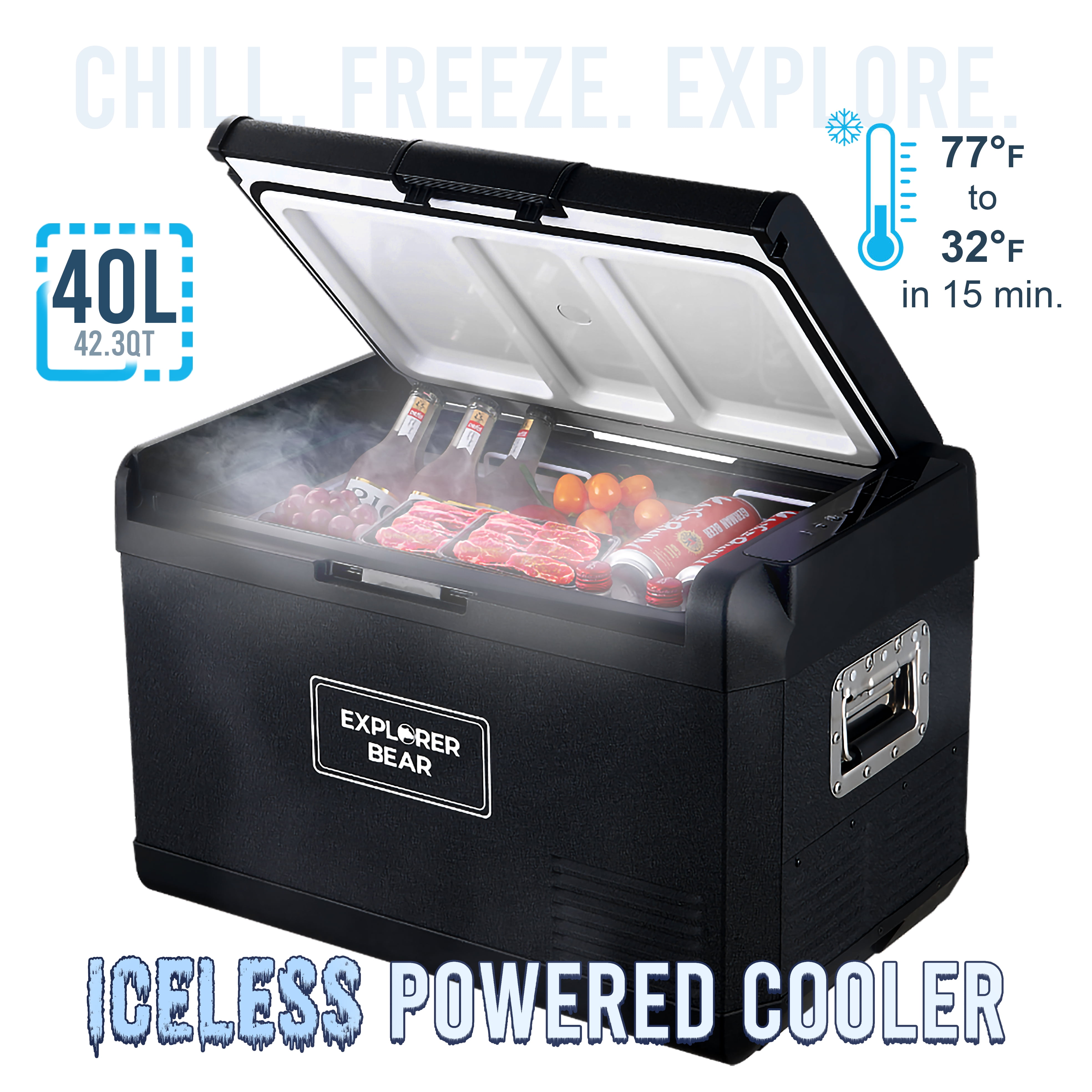 Explorer Bear 40L Black Metal Electric Cooler
