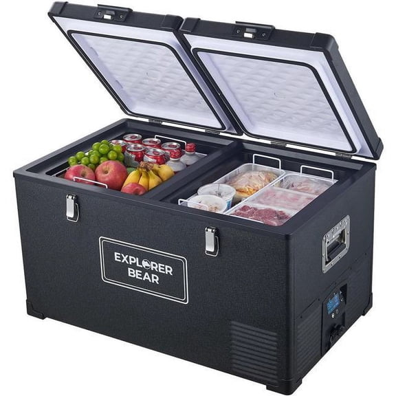 Explorer Bear EX75DB/75DW 79.3QT/75L 12/24V Portable Dual Zone Electric Cooler - Black