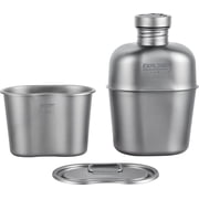 Explorer Bear Titanium Canteen Set, 1100ml + 700ml Cup with Canvas Carrying Bag