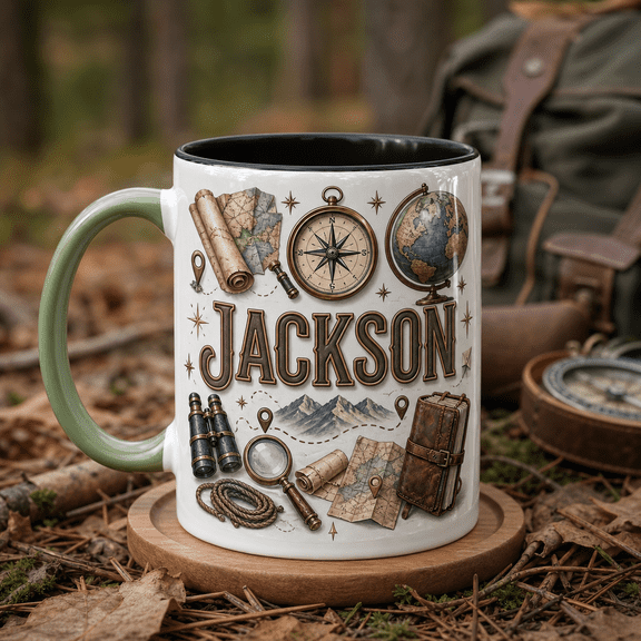 Explorer Dad Accent Mug Custom Name Globe Map Compass Father’s Day Gift for Dad