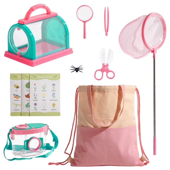 Explorer Kit & Catcher For  10pcs Outdoor Catching With Magnifying Glass Net Adventure Set Backyard Camping Fun Gift 3-12 (pink)