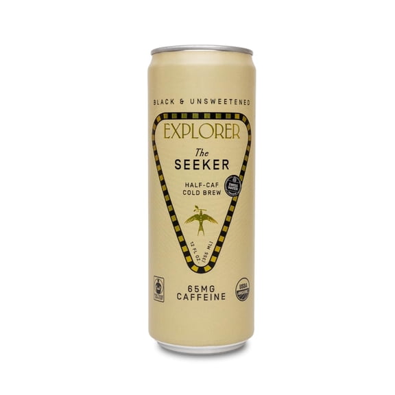 Explorer Seeker Ready-to-Drink Organic Cold Brew Coffee, with 65 mg of Caffeine per Serving, Black, Unsweetened, and Fair Trade, 12 fl oz (Pack of 12)