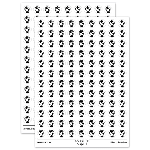 Explorer World Globe of Planet Earth 200+ Round Stickers - White - Gloss Finish - 0.50" Size