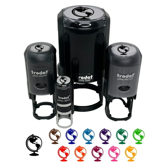 Explorer World Globe of Planet Earth Self-Inking Rubber Stamp Ink Stamper - Black Ink - Mini 1/2 Inch
