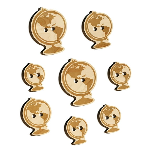 Explorer World Globe of Planet Earth Wood Buttons for Crochet Knitting Sewing DIY Craft - 1.00 Inch Medium (7pcs)