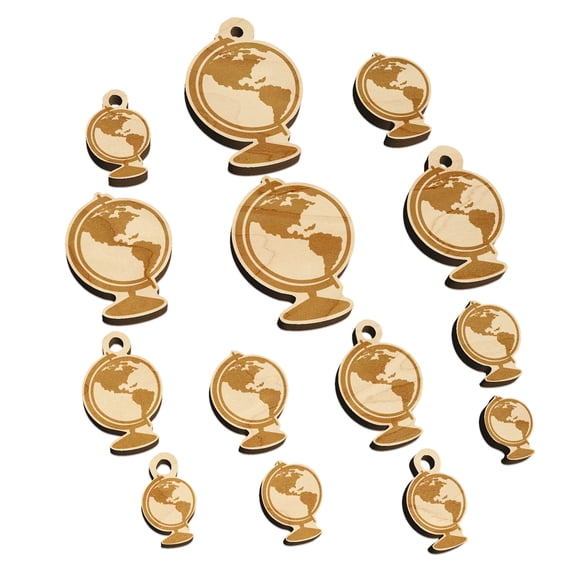 Explorer World Globe of Planet Earth Wood Mini Charms Shapes DIY Craft Jewelry - No Hole - 14mm (26pcs)