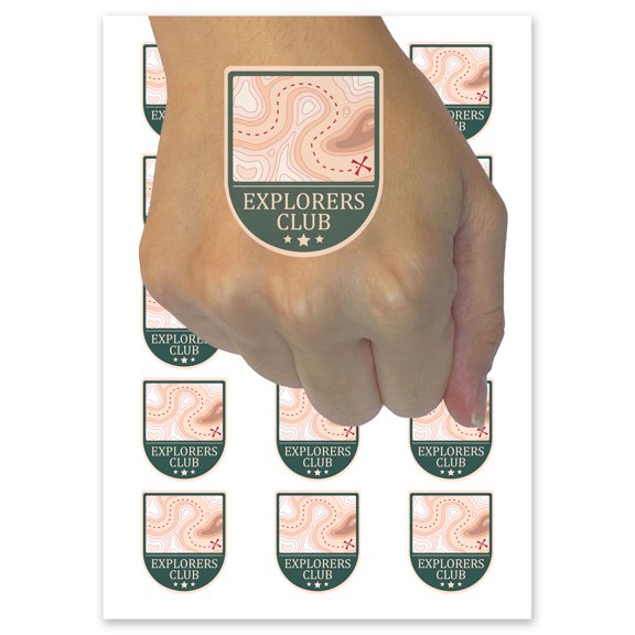 Explorers Club Topographic Map Outdoors Nature Hiking Temporary Tattoo Water Resistant Fake Body Art Set Collection - 15 2" Tattoos (1 Sheet)