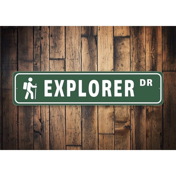 Explorers Trail Sign Exploring Trails Hiking Decor Trail Hiker Gift Decor For Cabin Kid Explorer Forrest Trail Explore The Wilderness - Size: 16 x 4 Inches